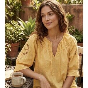 Old Navy Women's 3/4 Yellow Blouse Size XS Boho